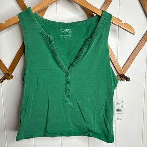 NWT Est. PAC 1980 Vintage Wash Notched Button Tank Top Green Small